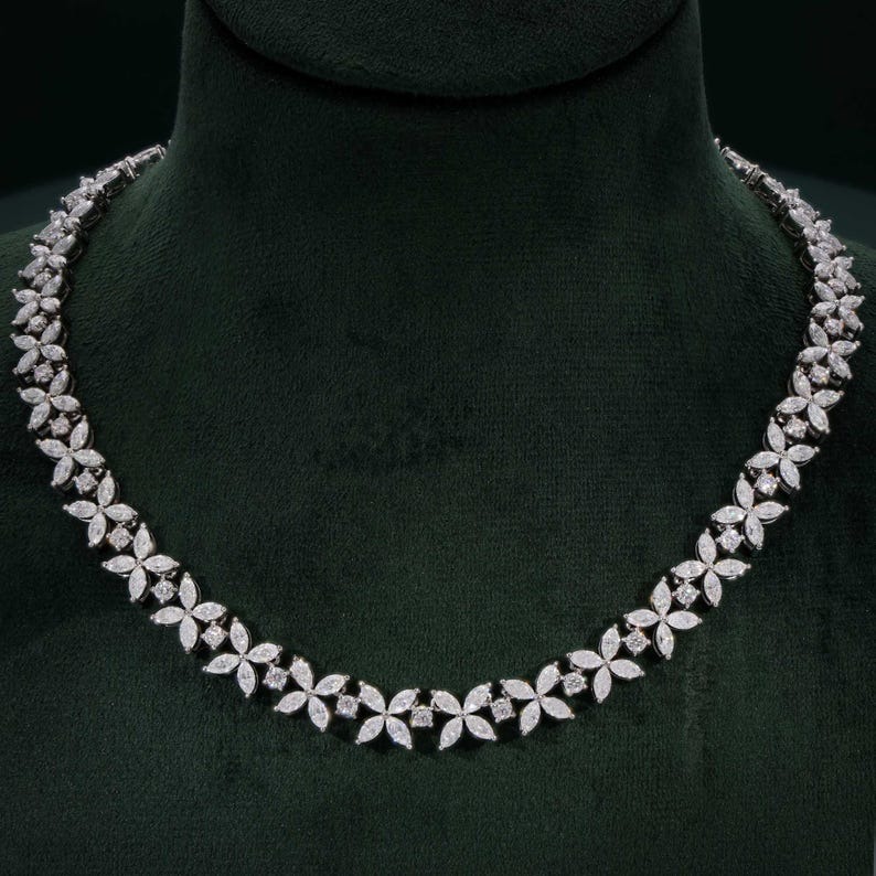 14k gold diamond necklace luxury marquise and round cut lab grown diamond necklace (1)