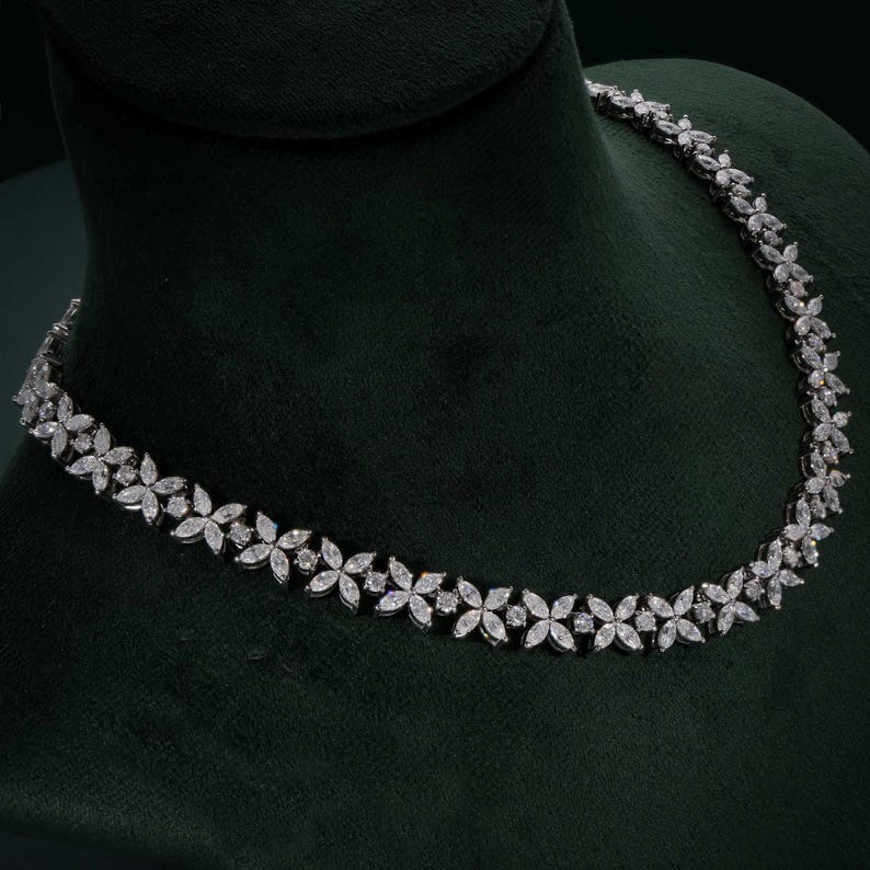14k gold diamond necklace luxury marquise and round cut lab grown diamond necklace (2)