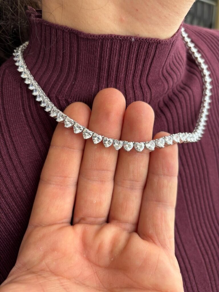 diamond heart tennis chain necklace (2)